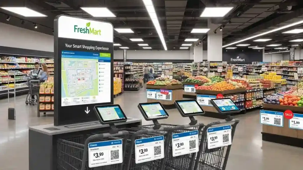 AI supermarket technology 2025 smart cart digital shelf labels.
