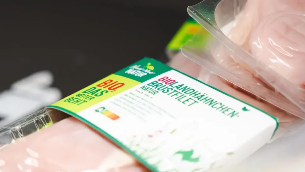 Aldi Süd organic chicken packaging.