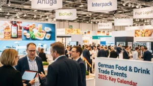 German food and drink trade events 2025 exhibition hall with Anuga, Interpack and BioFach stands