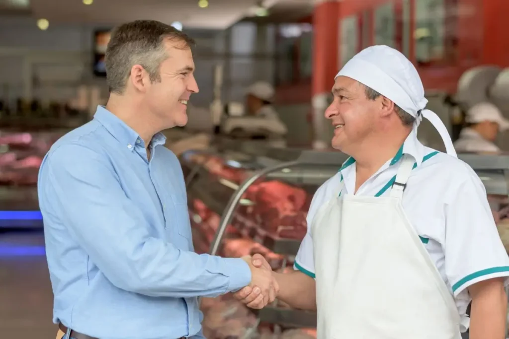 Supermarket Suppliers UK logistics warehouse with food pallets and trucks