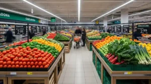 Spanish fresh produce display in supermarket