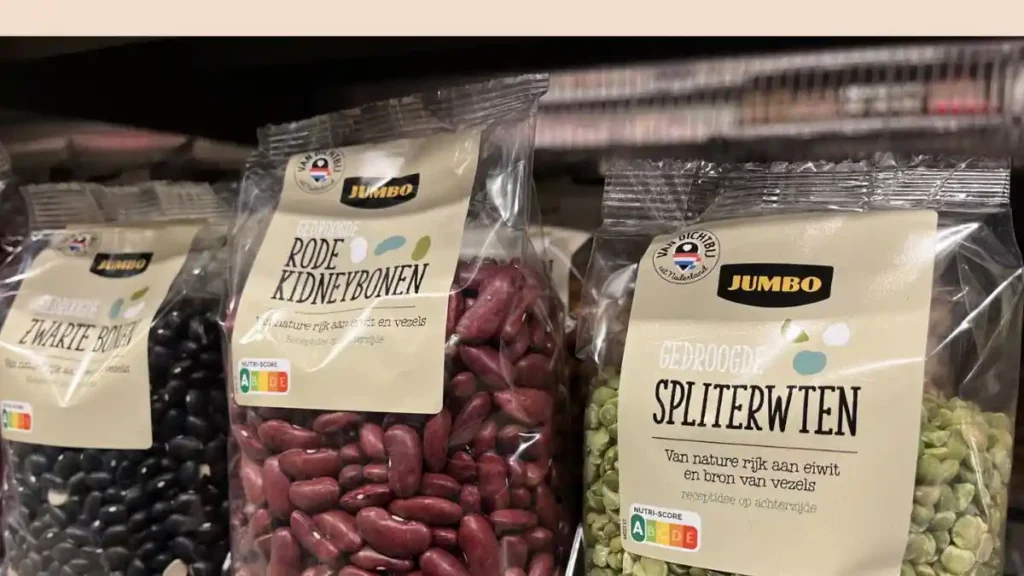Jumbo Dutch legumes including kidney beans and split peas in store