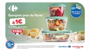 Carrefour Belgium Pyrex loyalty campaign promotion with €1 offer and stamp collection