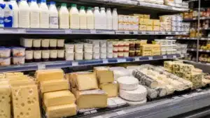 French dairy products including milk, yogurt, butter and cheese