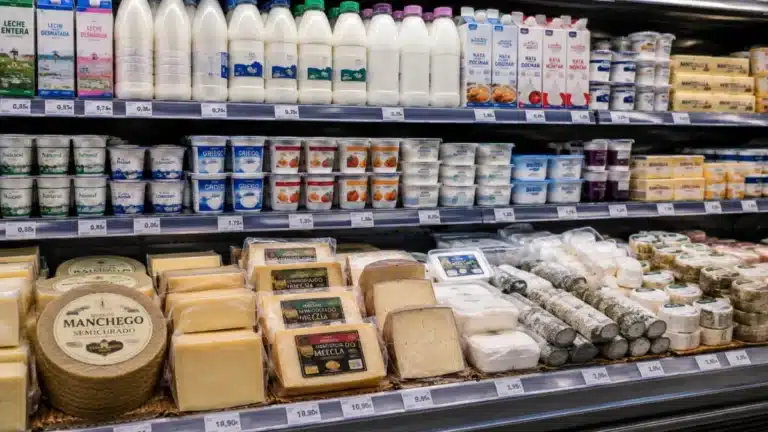 Spanish dairy products in a supermarket display