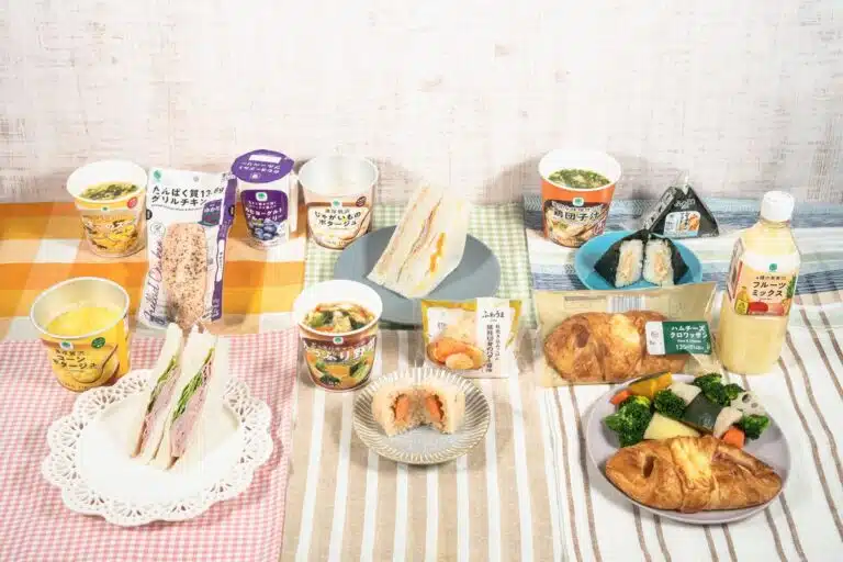 FamilyMart breakfast products arranged on a table