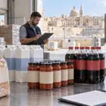 Packaged bread, dairy products, sauces and beverages at a distribution depot