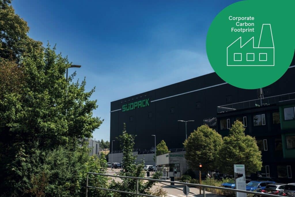SÜDPACK production site and corporate carbon footprint graphic