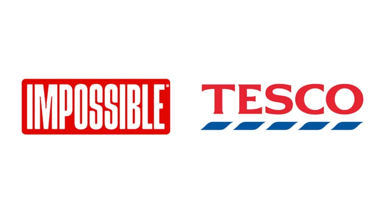 Impossible Foods and Tesco logos on a white background