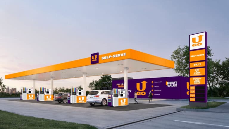 U-GO self-service fuel station with orange canopy.