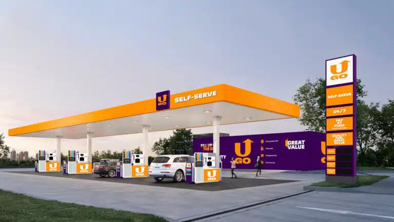 U-GO self-service fuel station with orange canopy.