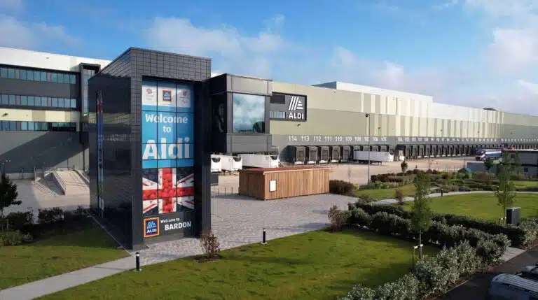 Entrance to Aldi Bardon distribution centre in Leicestershire