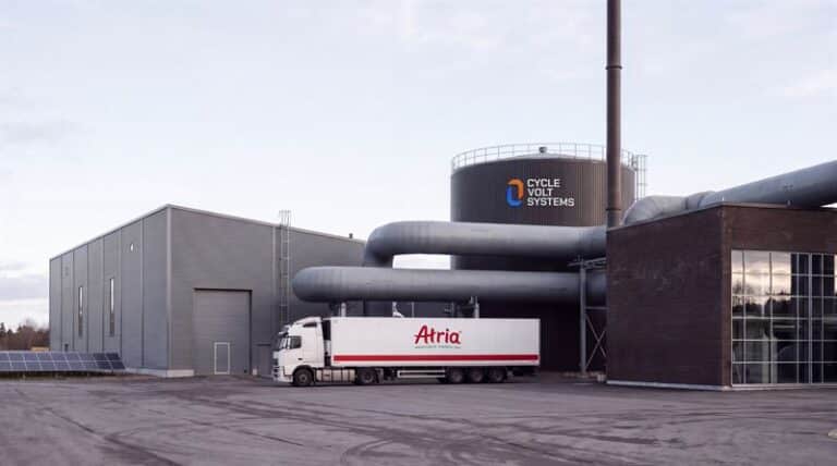 Atria trailer beside planned Cycle Volt thermal energy storage facility