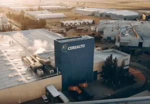 Aerial view of a Cerealto factory and loading bays