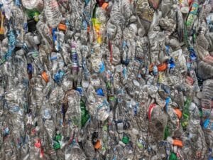 Bales of PET drinks bottles