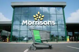 Instacart Caper smart trolley outside Morrisons supermarket