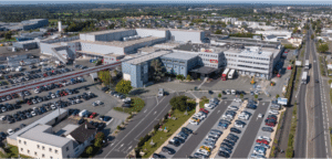Aerial view of an LDC industrial site with factory buildings, offices and car parks.